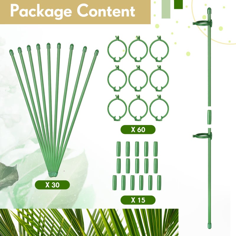meekoo 30 Pcs Adjustable Garden Plant Support Stakes Single Stem Plant Cage Support Rings with Clips and Connect Pipe for Orchid Rose Tomato  12 Inch (Green) - Image 4